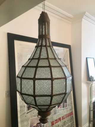 North African 1960’s Brass And Glass 540mm Globular Lantern