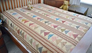 Antique Circa 1850 Large Calico Flying Geese Quilt Top Textile