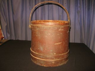 Antique Wood Firkin Sugar Bucket Grungy Old Dry Paint 12 " Tall 12 " Base Red Blue
