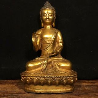 11 " Chinese Old Antique Bronze Gilt Gold Handmade Shakyamuni Buddha Statue A1