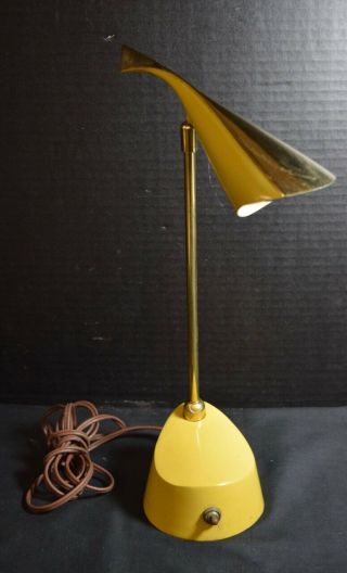 Unusual Mid Century Enamel And Brass Lamp