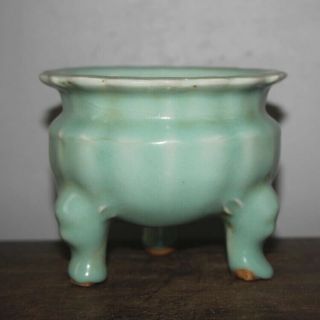 Chinese Old Longquan Kiln Celadon Glaze Trifoot Porcelain Incense Burner