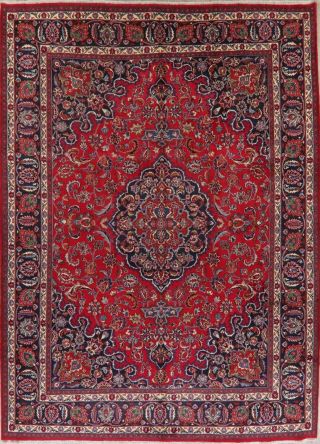 Vintage Traditional Floral Kashmar Oriental Area Rug Red Hand - Made Carpet 10x13