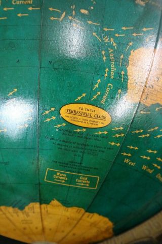 Vintage 1936 Crams Deluxe World Globe Map Industrial decor Desk Top old atlas 12