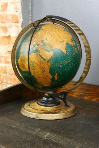 Vintage 1936 Crams Deluxe World Globe Map Industrial Decor Desk Top Old Atlas