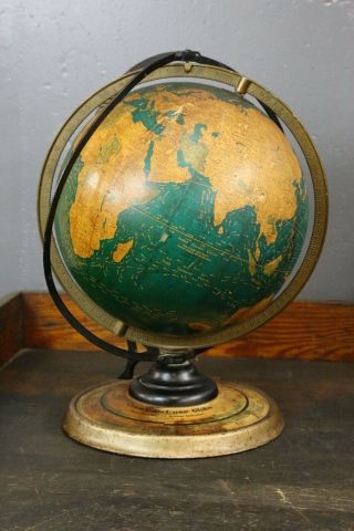 Vintage 1936 Crams Deluxe World Globe Map Industrial decor Desk Top old atlas 2