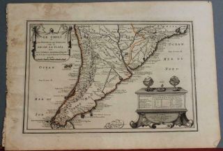 South America Argentina 1702 Nicolas De Fer Unusual Antique Copper Engraved Map