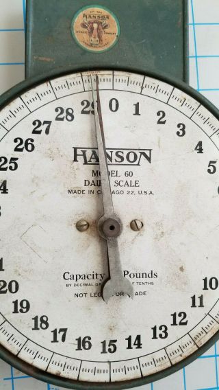 VINTAGE 1950 ' S HANSON HANGING DAIRY SCALE MODEL 60 MADE IN THE USA 2
