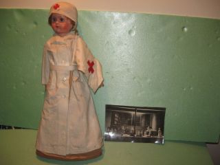 Antique Old Handmade Exhibit Doll Red Cross Nurse 1920s Very Rare
