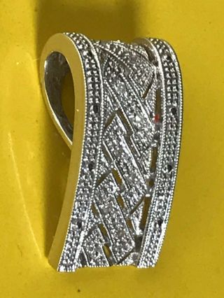 Vintage Mid Century Modernist Aaj 14k White Gold Diamonds Pave Pendant 4gr 1 "
