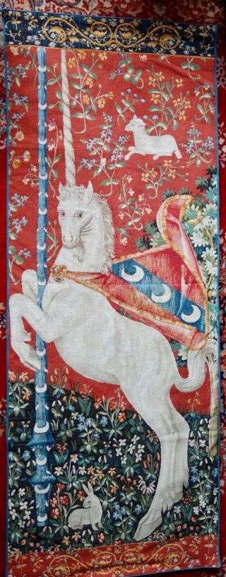 Large Mille Fleurs White Horse - Crescent Moon - White Rabbit Theme Tapestry