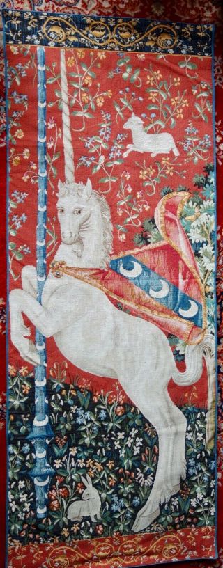 LARGE MILLE FLEURS WHITE HORSE - CRESCENT MOON - WHITE RABBIT THEME TAPESTRY 9