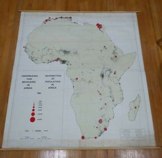 Vintage Africa Population Map Dutch Hanging Wall School Chart 1961 Mid Century