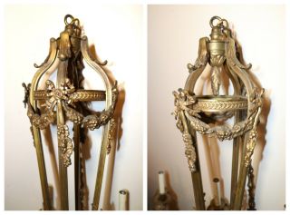 HUGE antique Victorian ornate figural goat gilt bronze brass chandelier fixture 12
