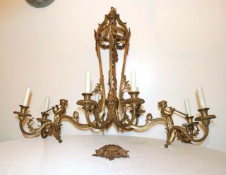 Huge Antique Victorian Ornate Figural Goat Gilt Bronze Brass Chandelier Fixture