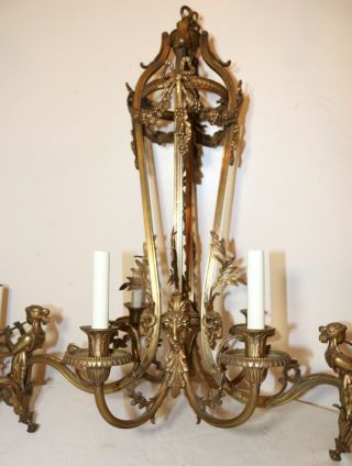 HUGE antique Victorian ornate figural goat gilt bronze brass chandelier fixture 2