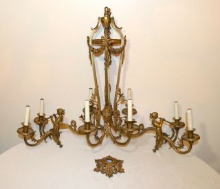 HUGE antique Victorian ornate figural goat gilt bronze brass chandelier fixture 3