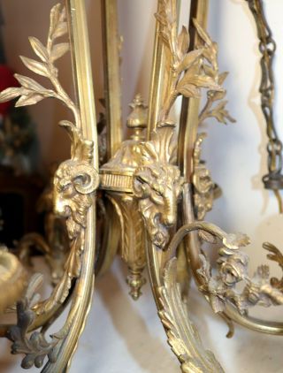 HUGE antique Victorian ornate figural goat gilt bronze brass chandelier fixture 4