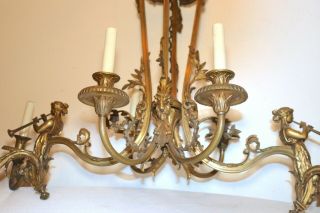 HUGE antique Victorian ornate figural goat gilt bronze brass chandelier fixture 5