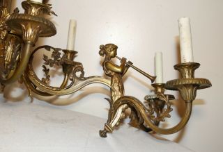 HUGE antique Victorian ornate figural goat gilt bronze brass chandelier fixture 8