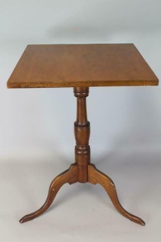 A 18th C Hartford Ct Queen Anne Cherry Candlestand Cabriole Legs Square Top