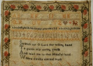 MID 19TH CENTURY COTTAGE,  VERSE & ALPHABET SAMPLER BY HANNAH LEATHES AGE 12 1847 2