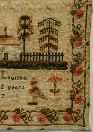 MID 19TH CENTURY COTTAGE,  VERSE & ALPHABET SAMPLER BY HANNAH LEATHES AGE 12 1847 7