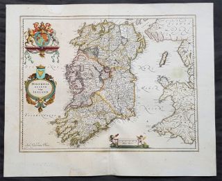 1642 Joan Blaeu Large Antique Map Of Ireland - Hibernia Regnum