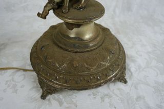 Antique 19th C Silver Plated Art Nouveau Figural Woman Shield Cherub Table Lamp 10