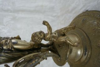 Antique 19th C Silver Plated Art Nouveau Figural Woman Shield Cherub Table Lamp 2