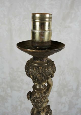 Antique 19th C Silver Plated Art Nouveau Figural Woman Shield Cherub Table Lamp 6