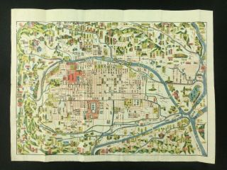 Kyoto Japanese Woodblock Print Map Temples Daimonjiyama Kamo River Edo 19thc 129