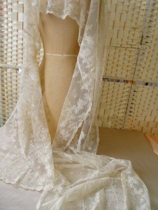 An Exquisite Huge Tambour Lace Wedding Stole Shawl C.  1880