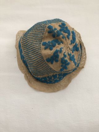 Antique Lace - Circa 19thc.  Baby’s Knit Bonnet With Beading And Lace