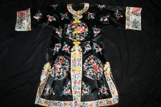 Antique 1800s Chinese Mandarin Silk Embroidered Coat Robe Figures Dragon Ribbon