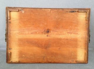 Huge antique wood painted tray with bronze handles early 1900 ' s Italy ? knight 3
