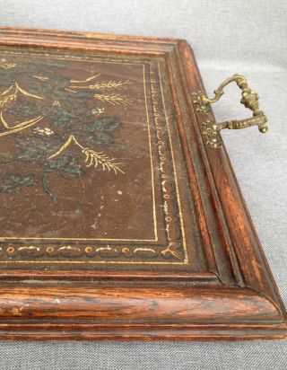Huge antique wood painted tray with bronze handles early 1900 ' s Italy ? knight 6