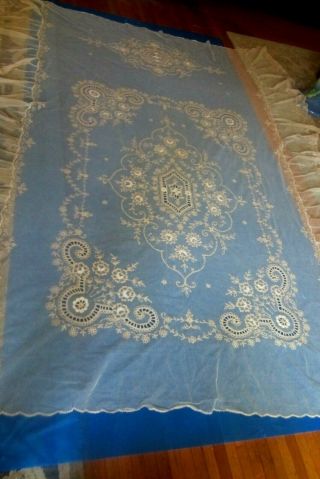 Antique French Normandy & Tambour Lace Bedspread Lovely
