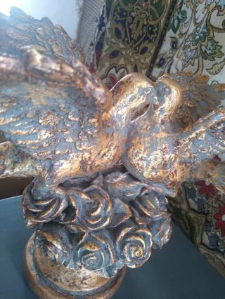 Gold Gilt Wood Doves on a Bouquet Of Roses 3