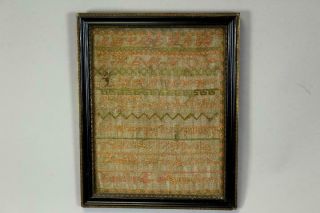 A Great 19th C Needlework Sampler " Emily E Saunders " Dated 1888 Unusual Colors