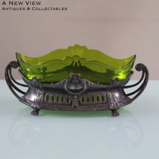 Art Nouveau Wmf Green Glass Insert Centerpiece.
