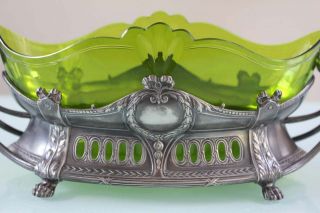 Art Nouveau WMF green glass insert centerpiece. 3