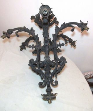 Large Antique Ornate Hand Wrought Iron Cast Ceiling Chandelier Fixture Lamp