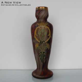 Art Nouveau Jugendstil Glass Enamel Painted Legras Vase.