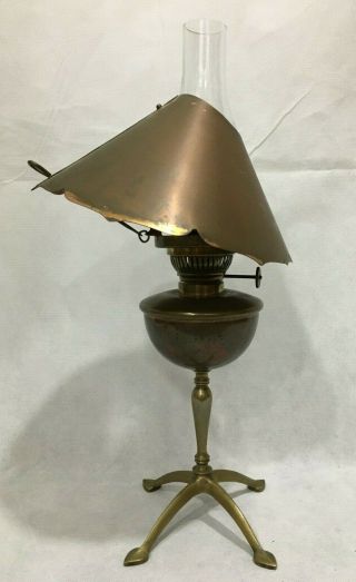 Arts Crafts Antique Hinks Son Copper Oil Lamp Scalloped Slanted Hood Was Benson