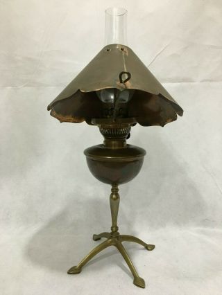 Arts Crafts Antique Hinks Son Copper Oil Lamp Scalloped Slanted Hood WAS Benson 2