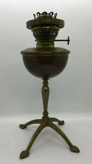 Arts Crafts Antique Hinks Son Copper Oil Lamp Scalloped Slanted Hood WAS Benson 3