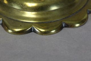 AN EARLY 18TH C ENGLISH QA BRASS CANDLESTICK BALUSTER FORM GREAT PETAL BASE 4