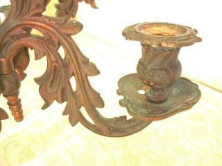 Antique Vtg Mirror Backed Bronzed Wall Sconces Candleholders 5