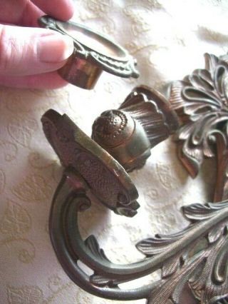 Antique Vtg Mirror Backed Bronzed Wall Sconces Candleholders 9